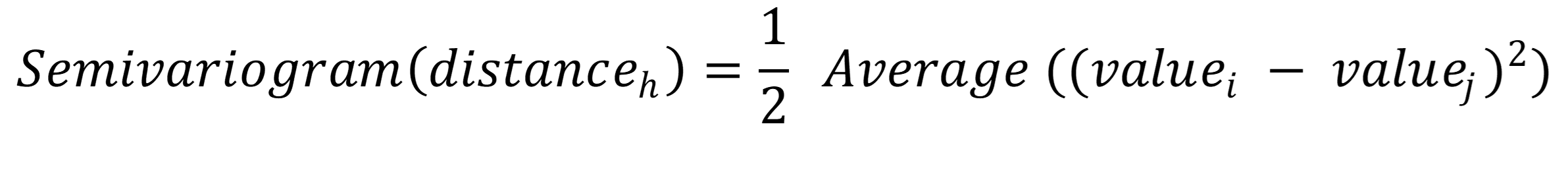 Equation 2. At points separated by distance, h, the semivariogram function calculates half the average of the squared differences between said points.